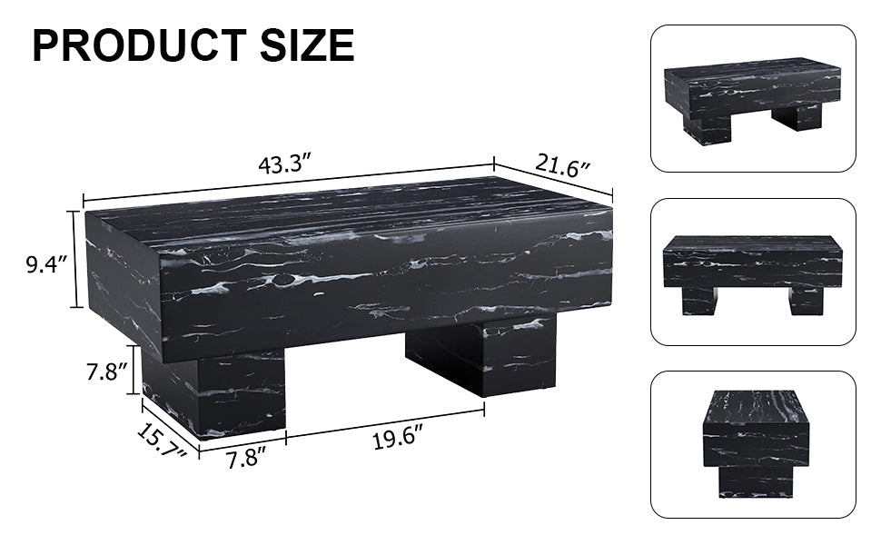 The black coffee table has patterns. Modern rectangular table, suitable for living rooms and apartments. 43.3"*21.6"*17.2"