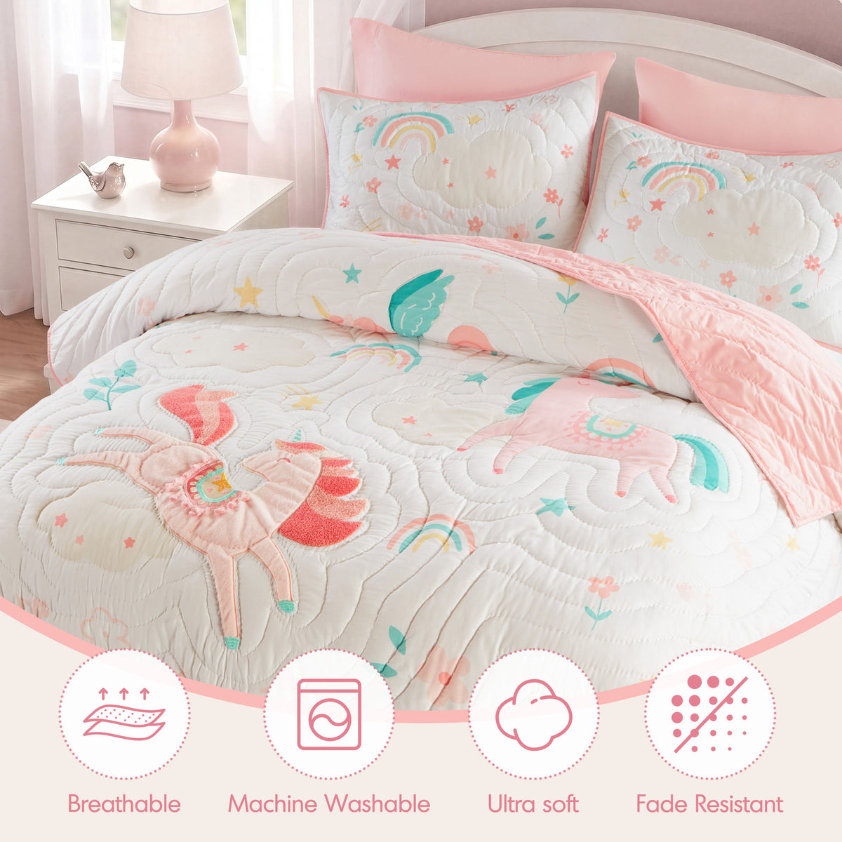 Unicorn Dream - Queen Quilt Set - Pink