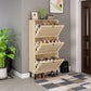 Natural  Rattan 3 Door Shoe Rack, Freestanding Modern Shoe Storage Cabinet, for Entryway