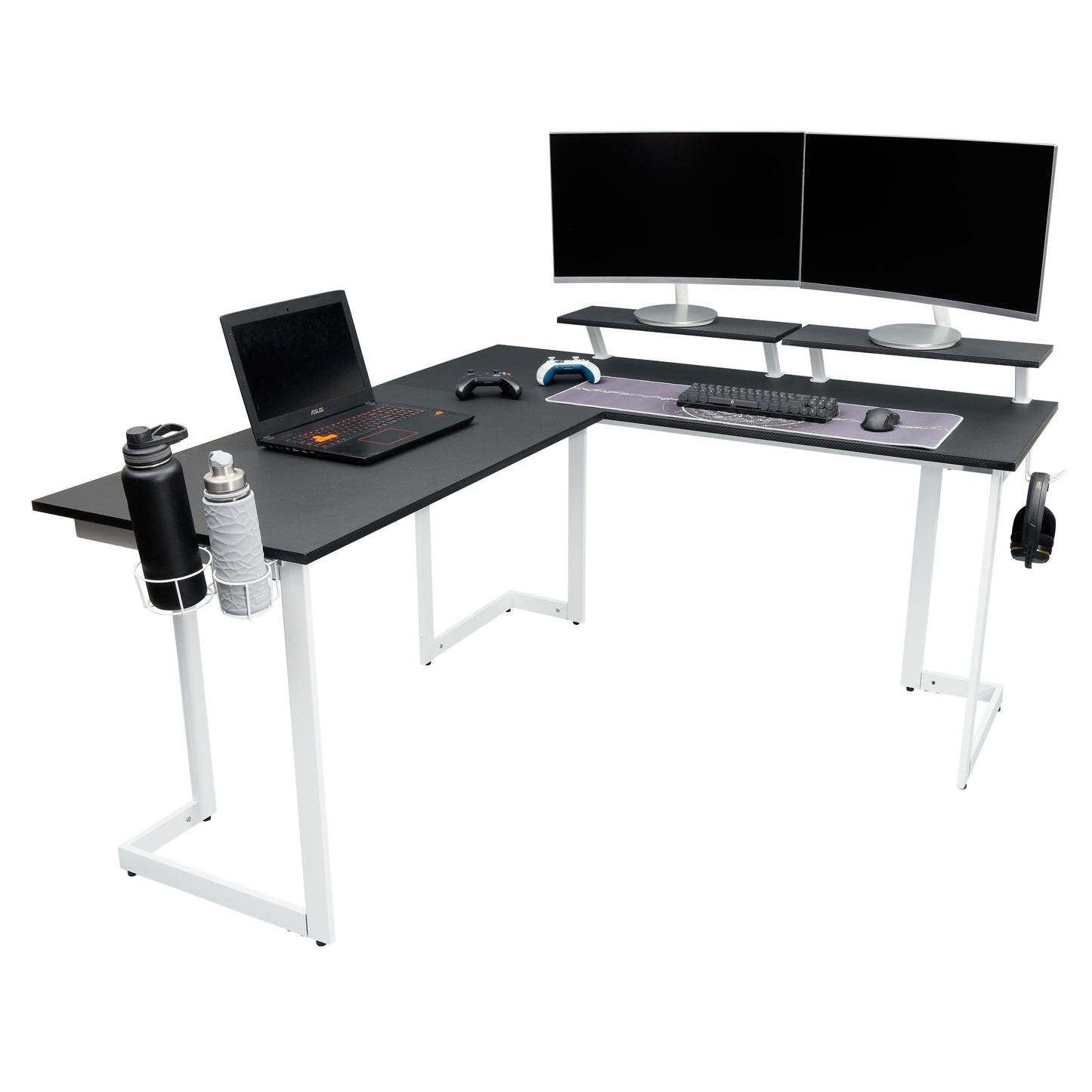 Techni Sport Warrior L-Shaped Gaming Desk, White