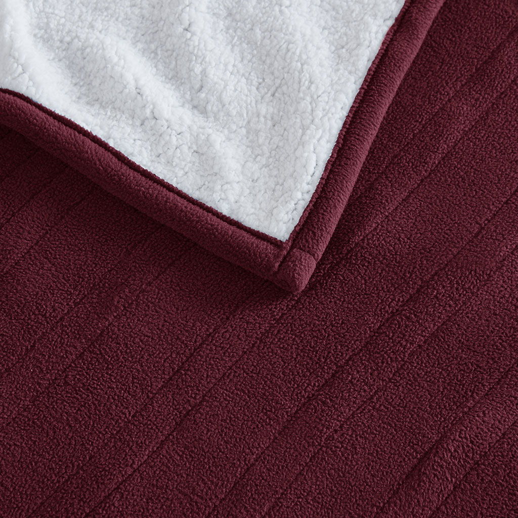 Fleece to Sherpa - Twin Heated Blanket - Burgundy