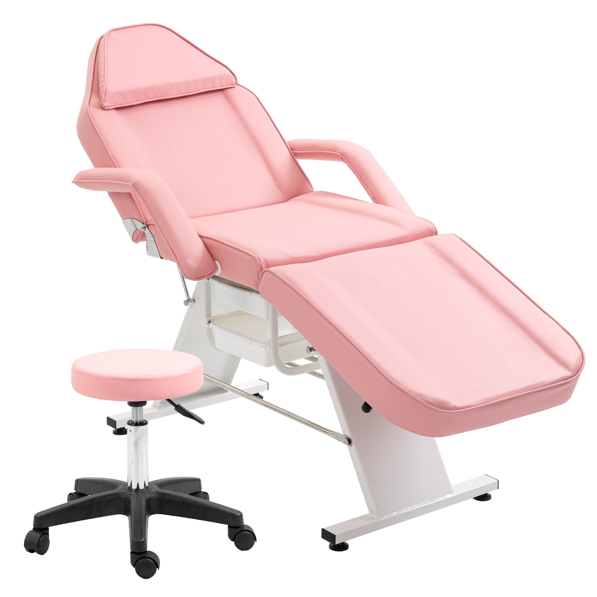 Massage Salon Tattoo Chair With Two Trays Esthetician Bed With Hydraulic Stool, Multi-Purpose 3-Section Facial Bed Table, Adjustable Beauty Barber Spa Beauty Equipment