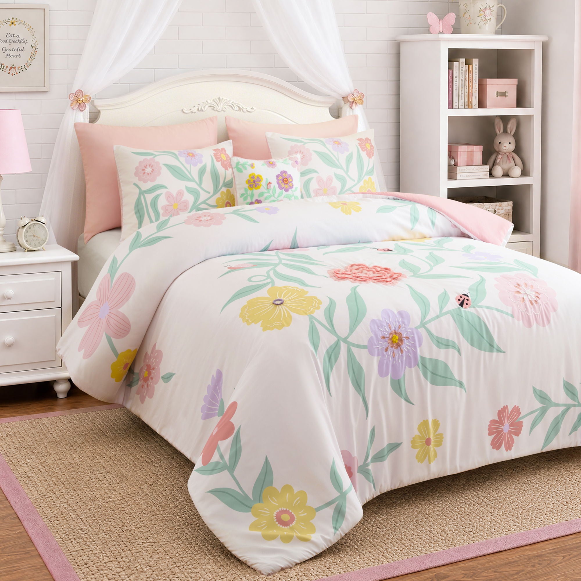 Floral - Queen Comforter Set - Pink