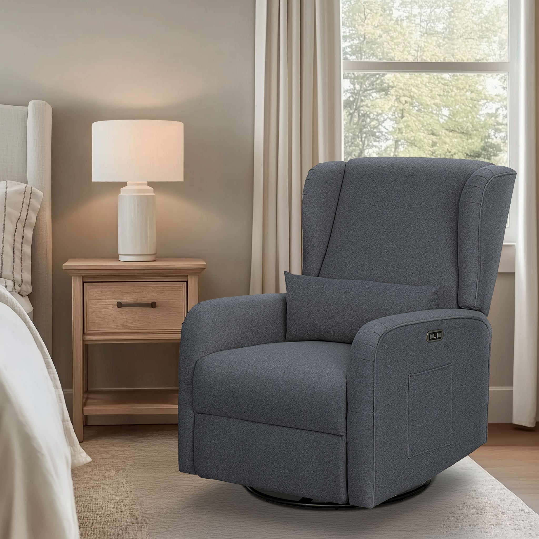 Candace - Power Recliner 3-in-1 With Swivel, Glider, USB Ports - Gray