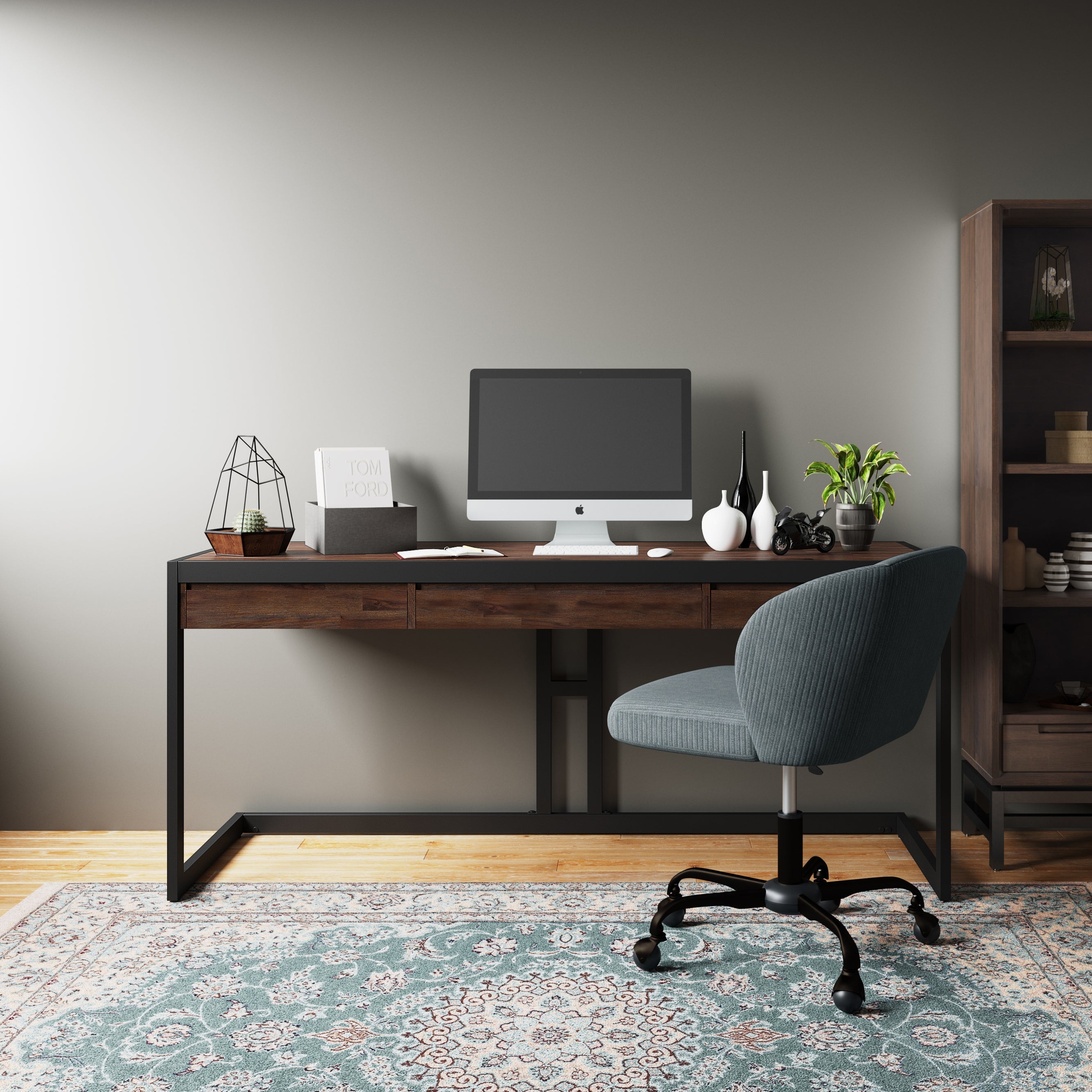 Erina - Large Desk - Distressed Charcoal Brown