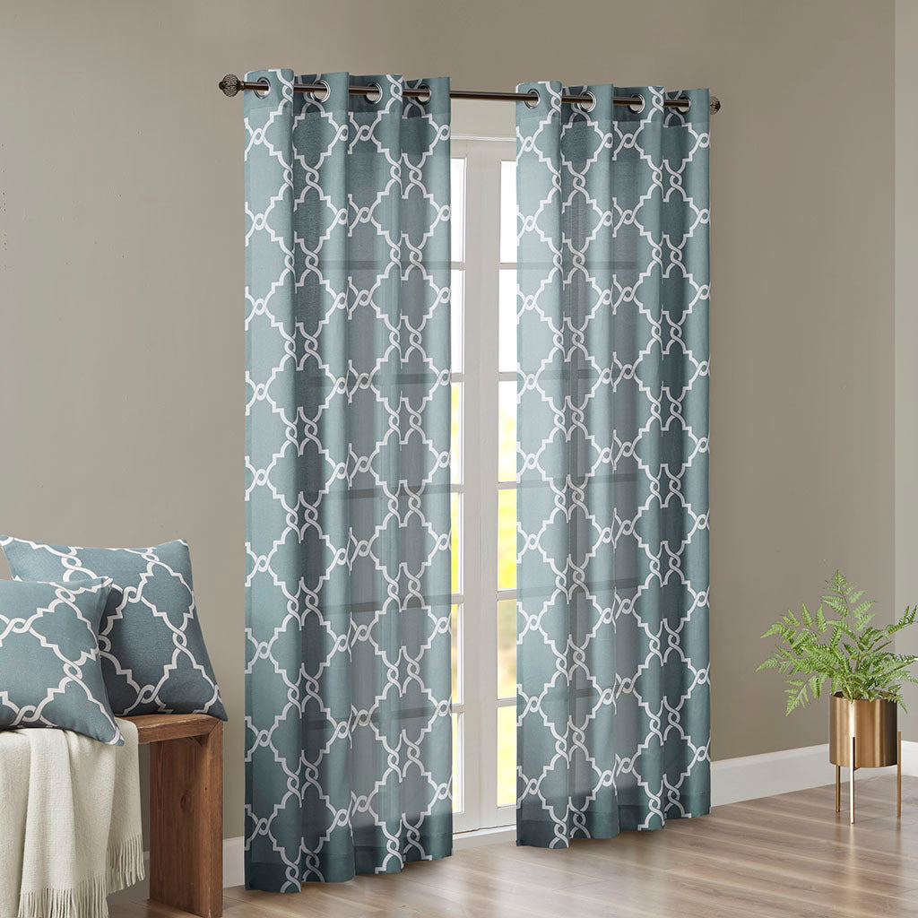 Fretwork Print Grommet Top Window Curtain Panel