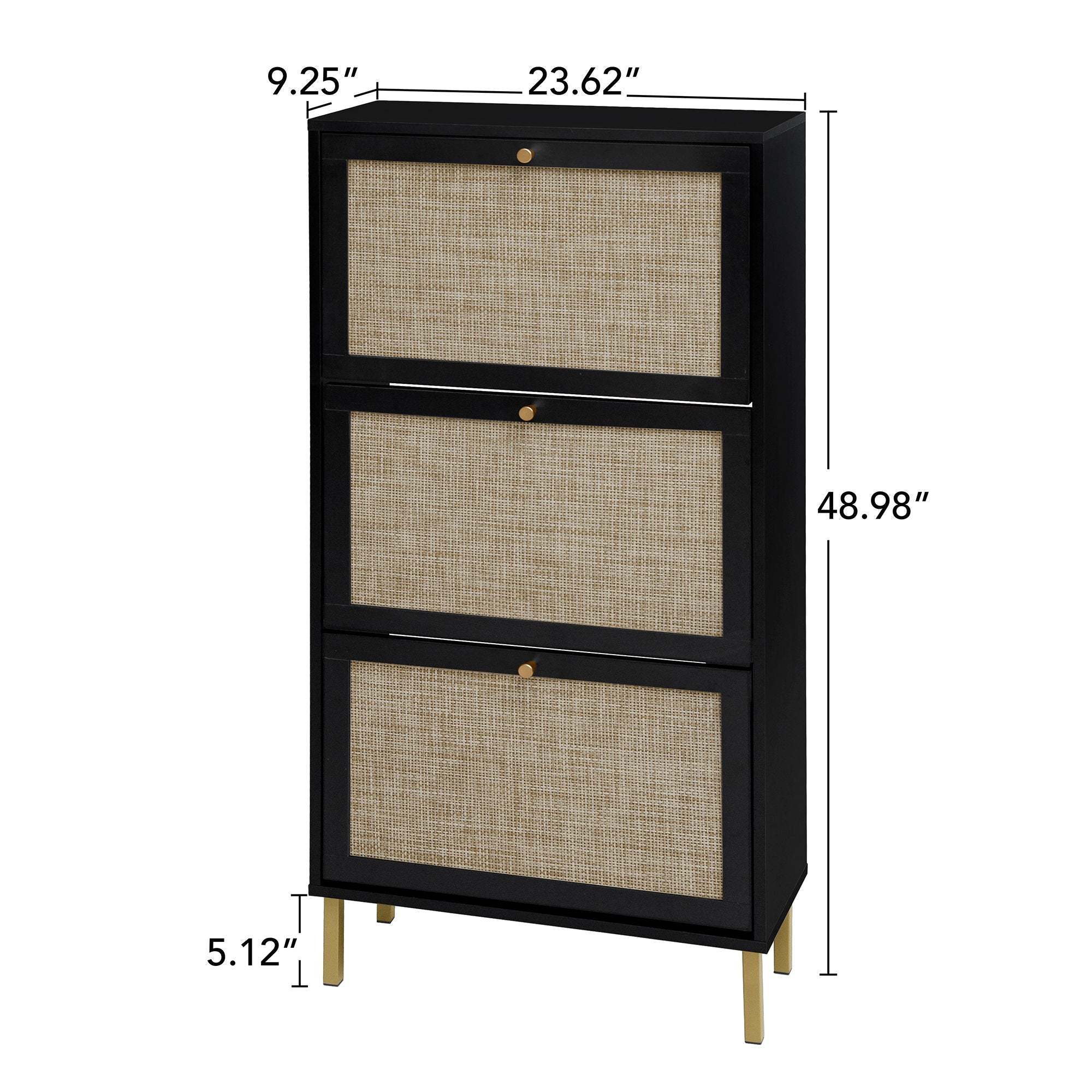 Modern Rattan 3 Door Shoe Rack Cabinet For Entryway