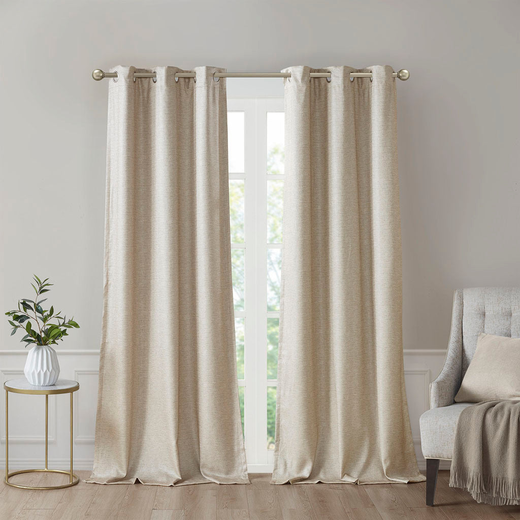 Tonal Printed Faux Silk Total Blackout Curtain Panel Pair