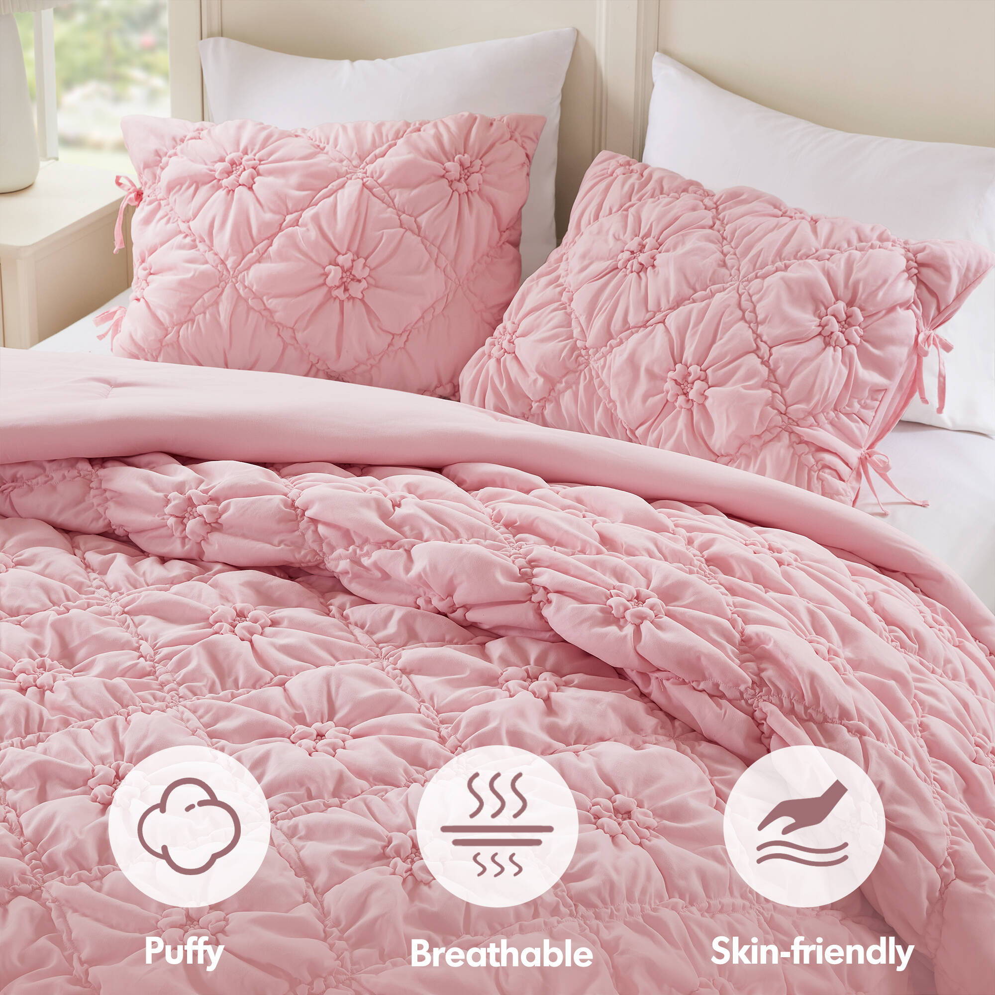 Lily - Full/Queen 3 Piece Comforter Set - Pink