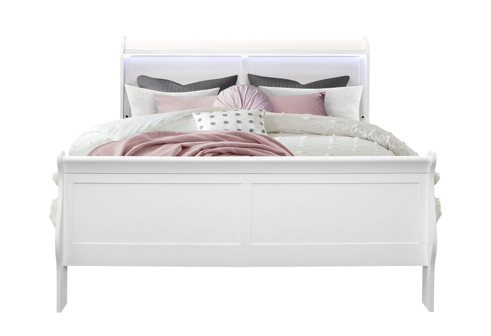 Charlie - Queen Bed Headboard With LED & Footboard - White