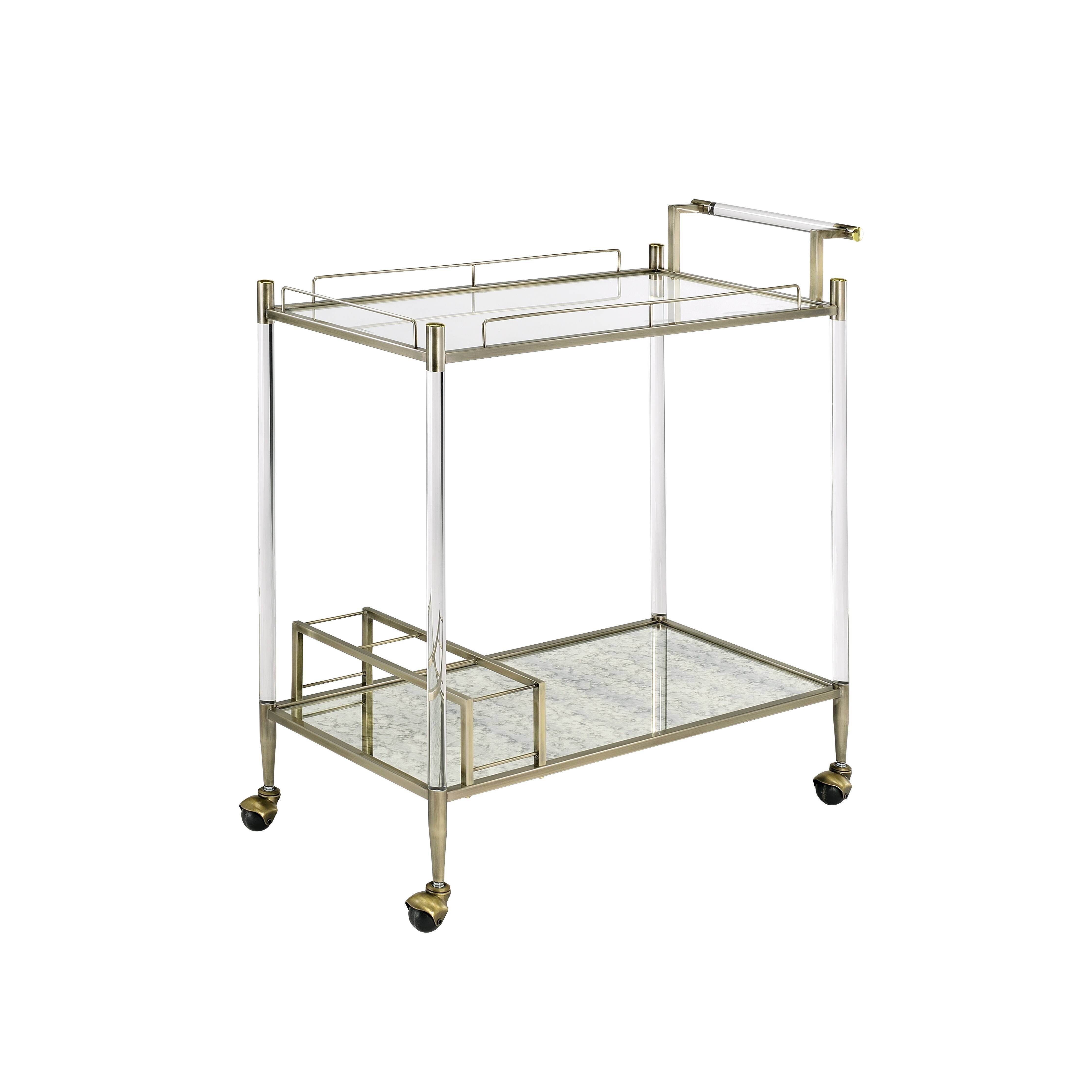 Cirro - Antique Mirror Wire Brass Serving Cart - Antique Brass / White