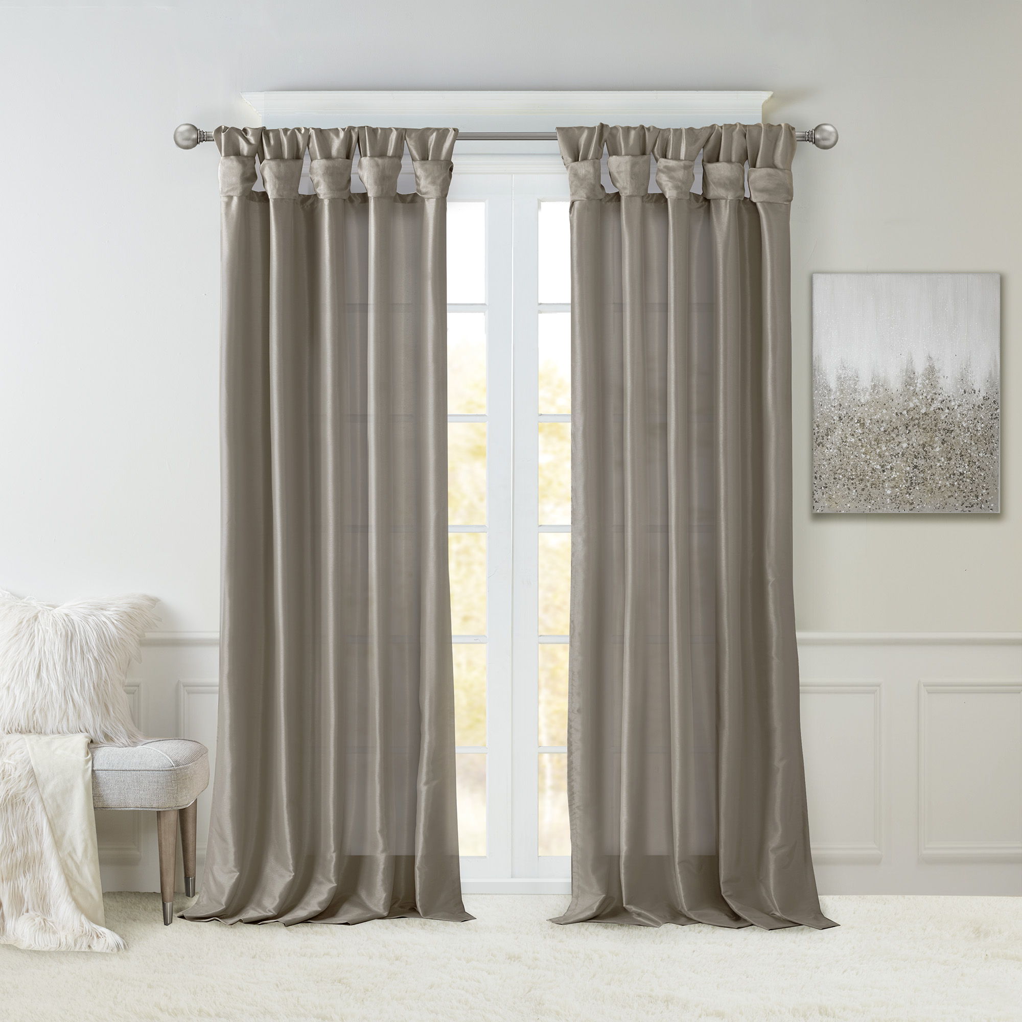 Emilia - Twist Tab Lined Window Curtain - Pewter