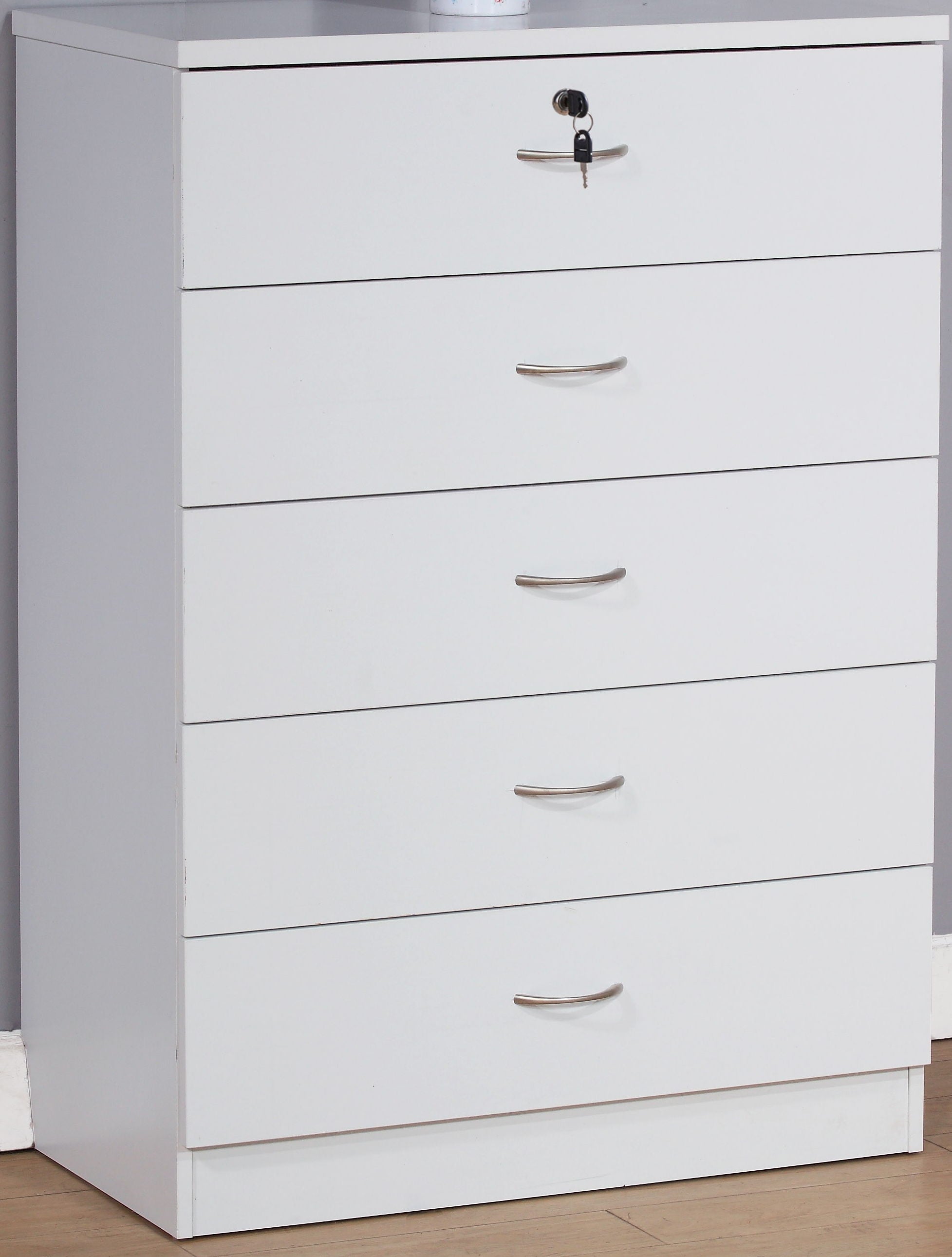 5 Drawer Chest With Lockable Top Drawer - White