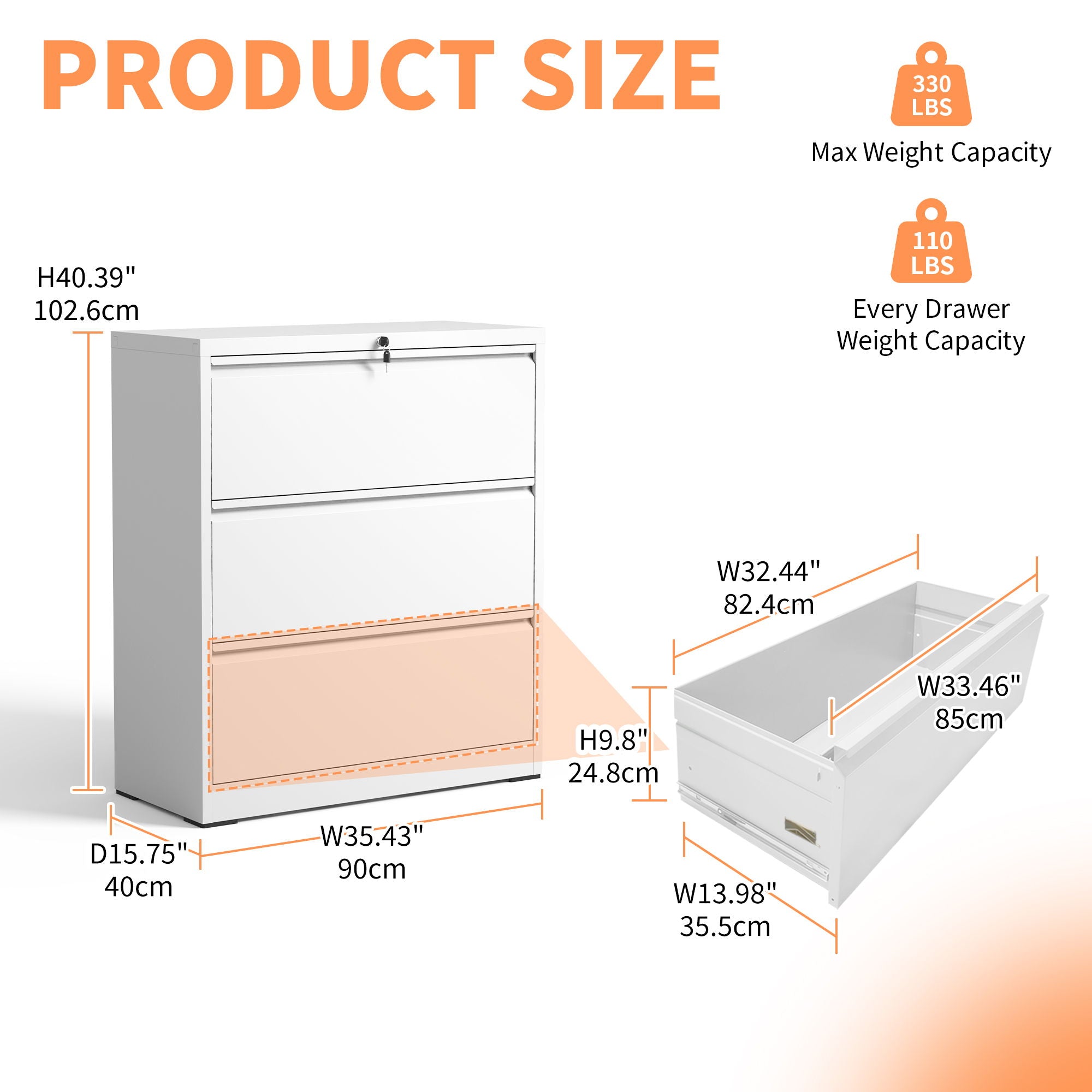 Lateral File Cabinet, Locking Heavy Duty, Anti-Tip Safety Interlock, Vertical Storage For Letter/Legal/A4 Files