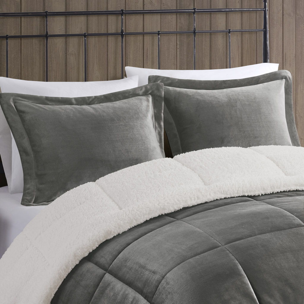 Alton - King Down Alternative Comforter Set - Charcoal / Ivory