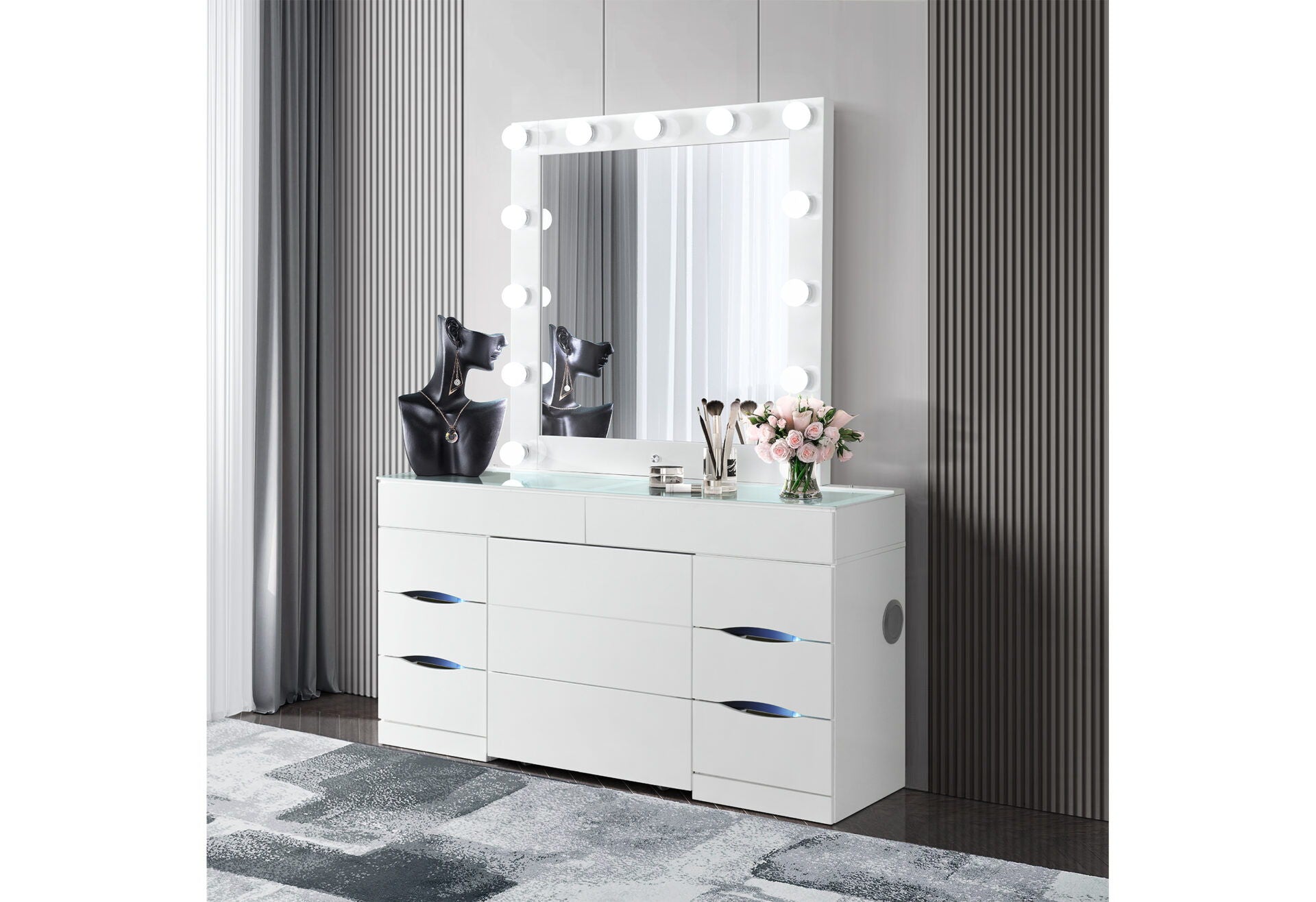 Ella - Vanity Set With Storage Stool - White