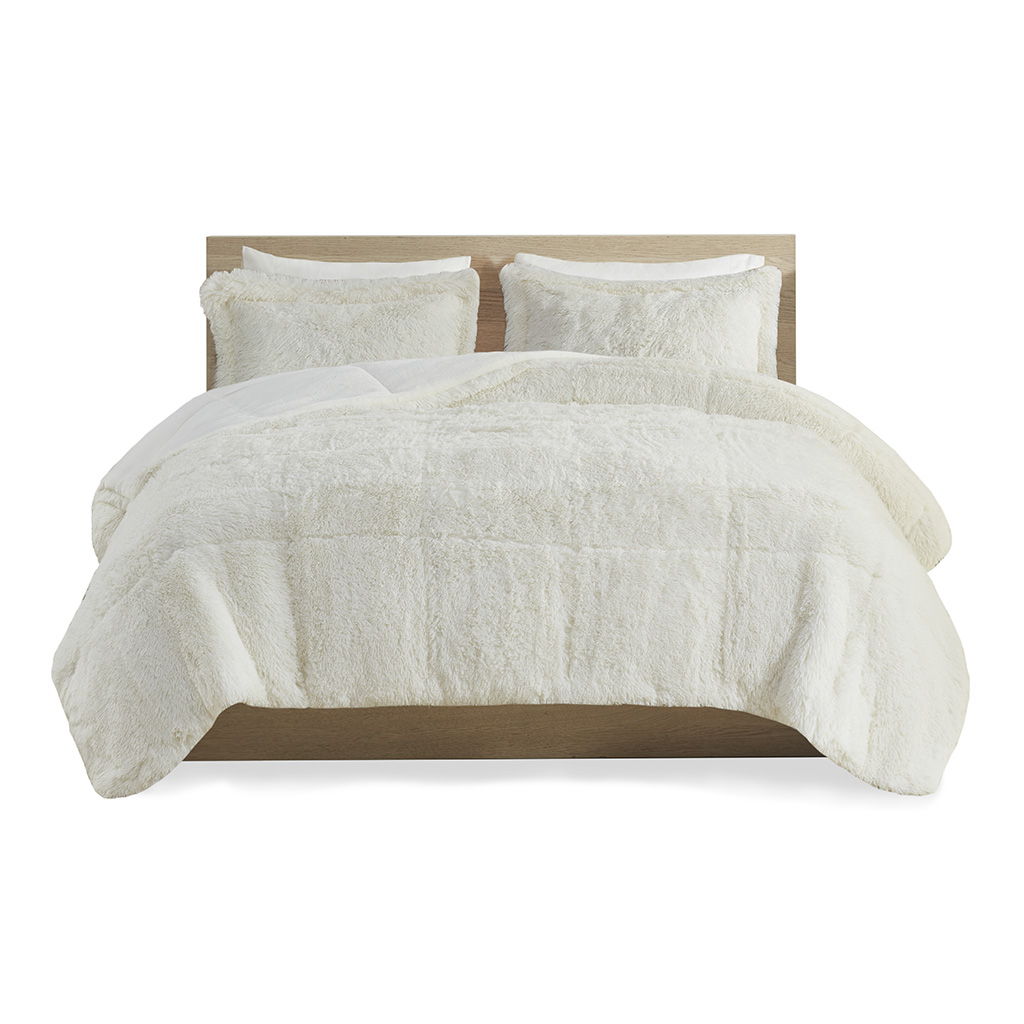 Malea - Twin Shaggy Comforter Mini Set - Ivory