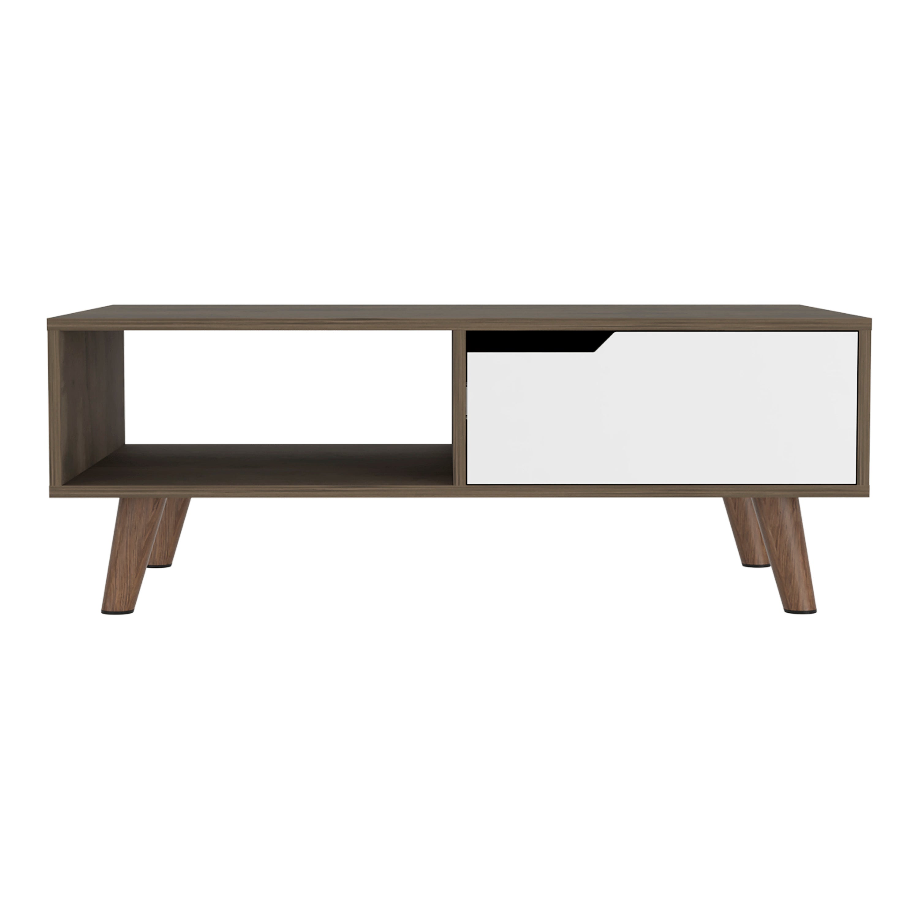 Coffee Table 2.0 Bull, One Drawer, Four Legs, Dark Brown / White Finish