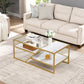 Golden Coffee Table with Storage Shelf, Tempered Glass Coffee Table with Metal Frame for Living Room&Bedroom