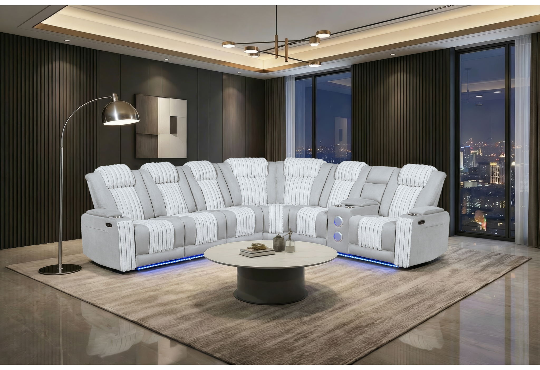 U8000 - P2 Right Facing Loveseat With LED And Speaker - Light Gray