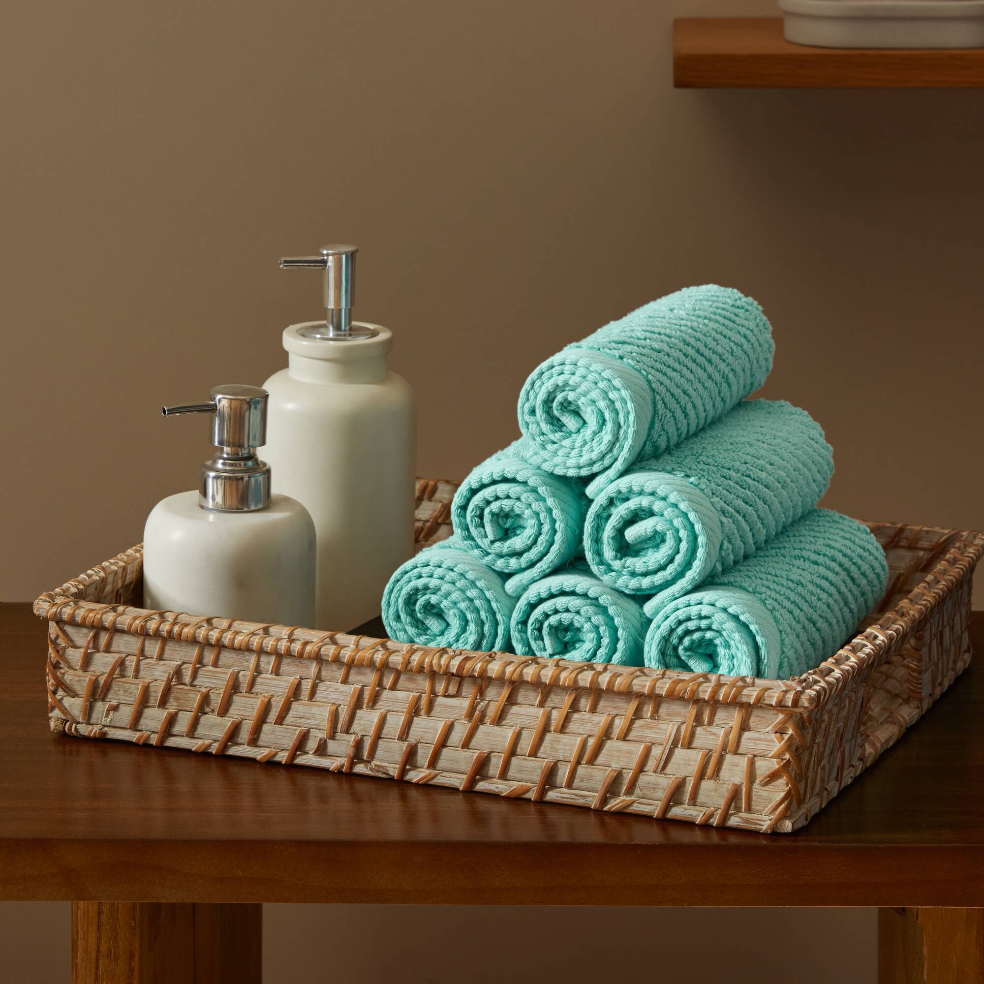 Diagonal Ribbed - 6 Piece Washcloths Set - Turquoise