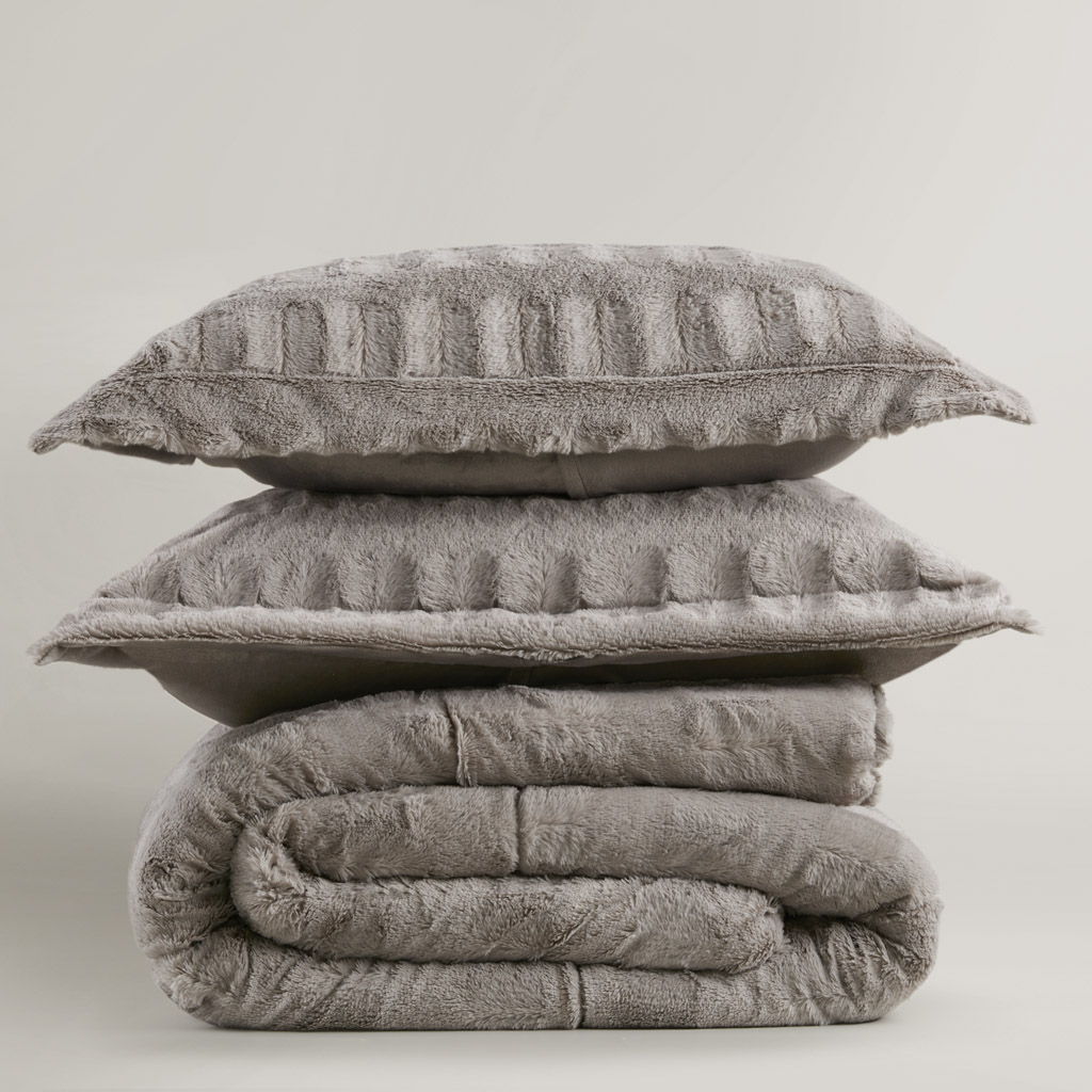 Gia - 3 Piece King/California King Solid Comforter Mini Set - Gray
