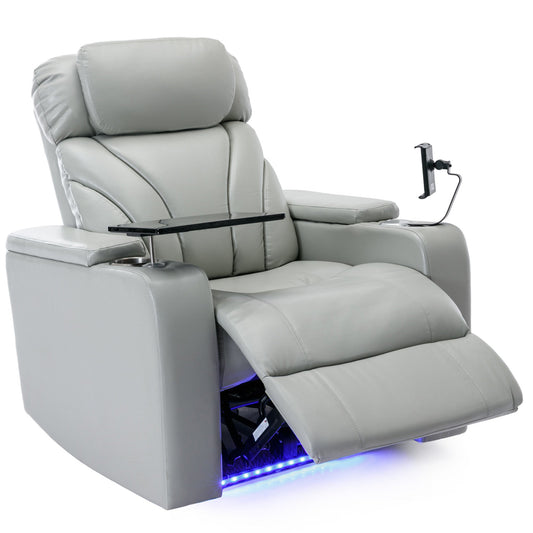 Power Motion Recliner with USB Charging Port and Hidden Arm Storage, Home Theater Seating with Convenient Cup Holder Design ,and stereo(light grey)