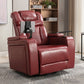 270 Degree Swivel PU Leather Power Recliner Individual Seat Home Theater Recliner with  Comforable Backrest, Tray Table,  Phone Holder, Cup Holder,  USB Port, Hidden Arm Storage for Living Room, Red