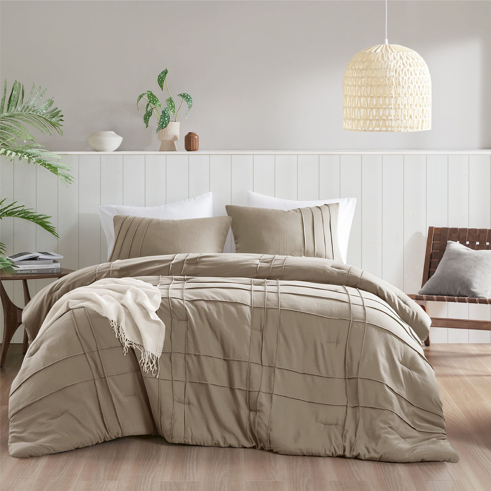 Porter - California King Soft Washed Pleated Comforter Set - Khaki