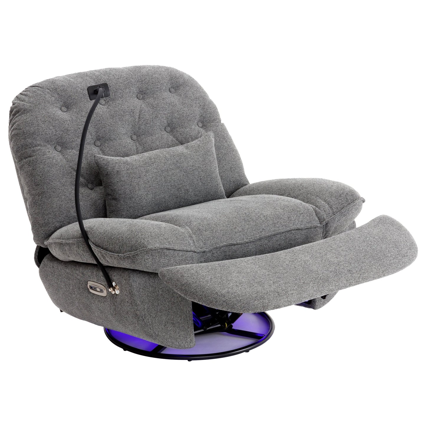 270 Degree Swivel Power Recliner with Voice Control, Bluetooth Music Player,USB Ports, Atmosphere Lamp, Hidden Arm Storage and Mobile Phone Holder for Living Room, Bedroom, Apartment, Grey