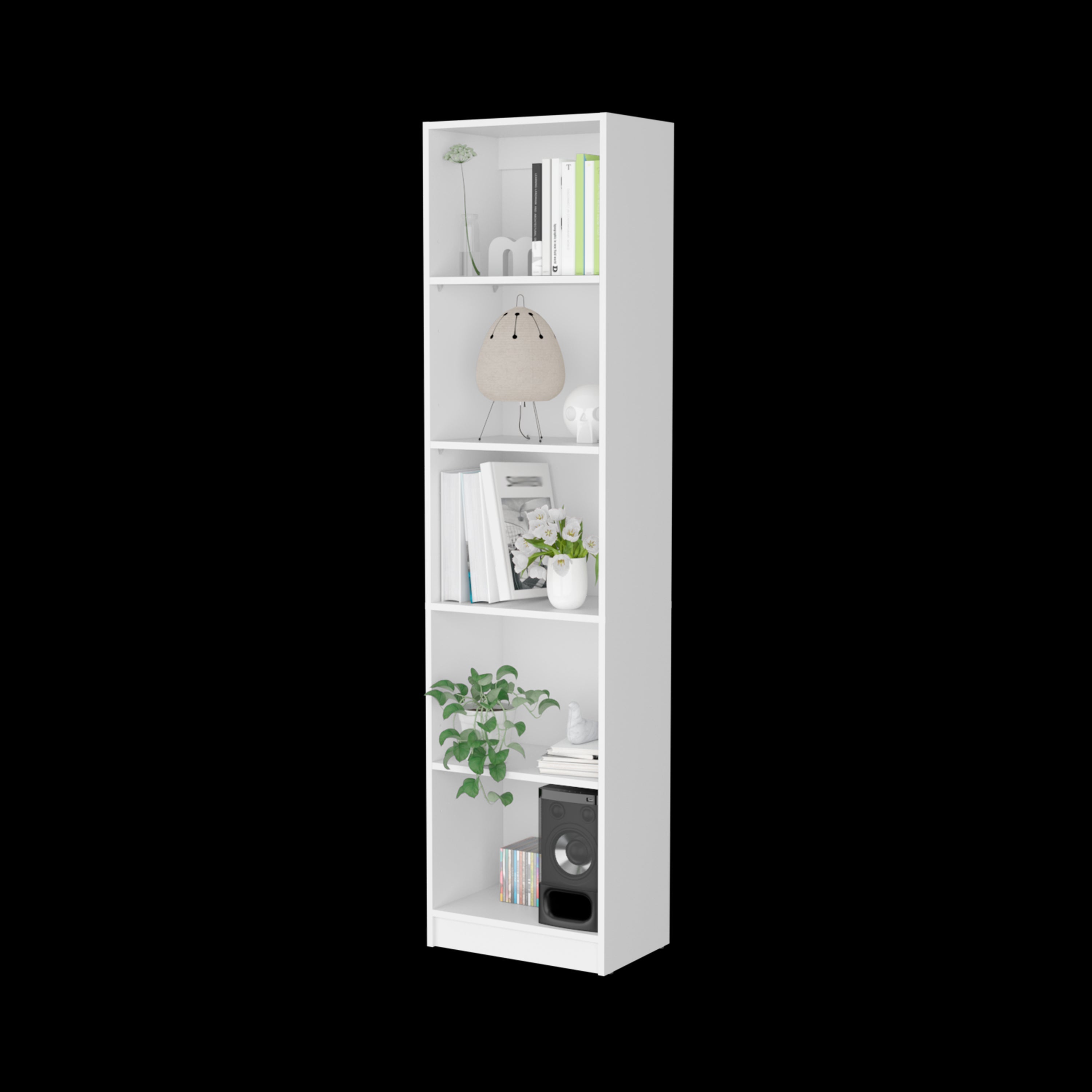 Zachary White 5-Shelf Slim Bookcase