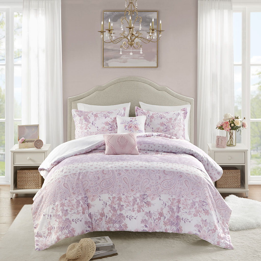 Oliena - Floral Paisley Twin Comforter Set - Pink