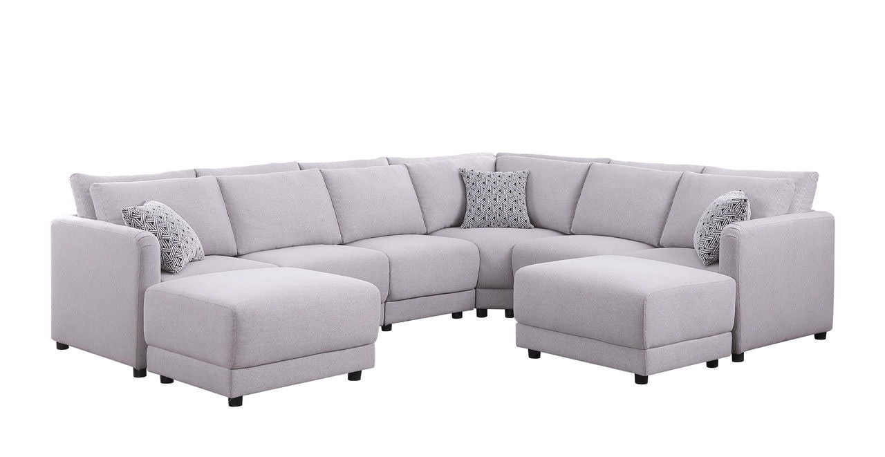 Penelope - Fabric Reversible Modular Sectional Sofa With Ottoman And Pillows