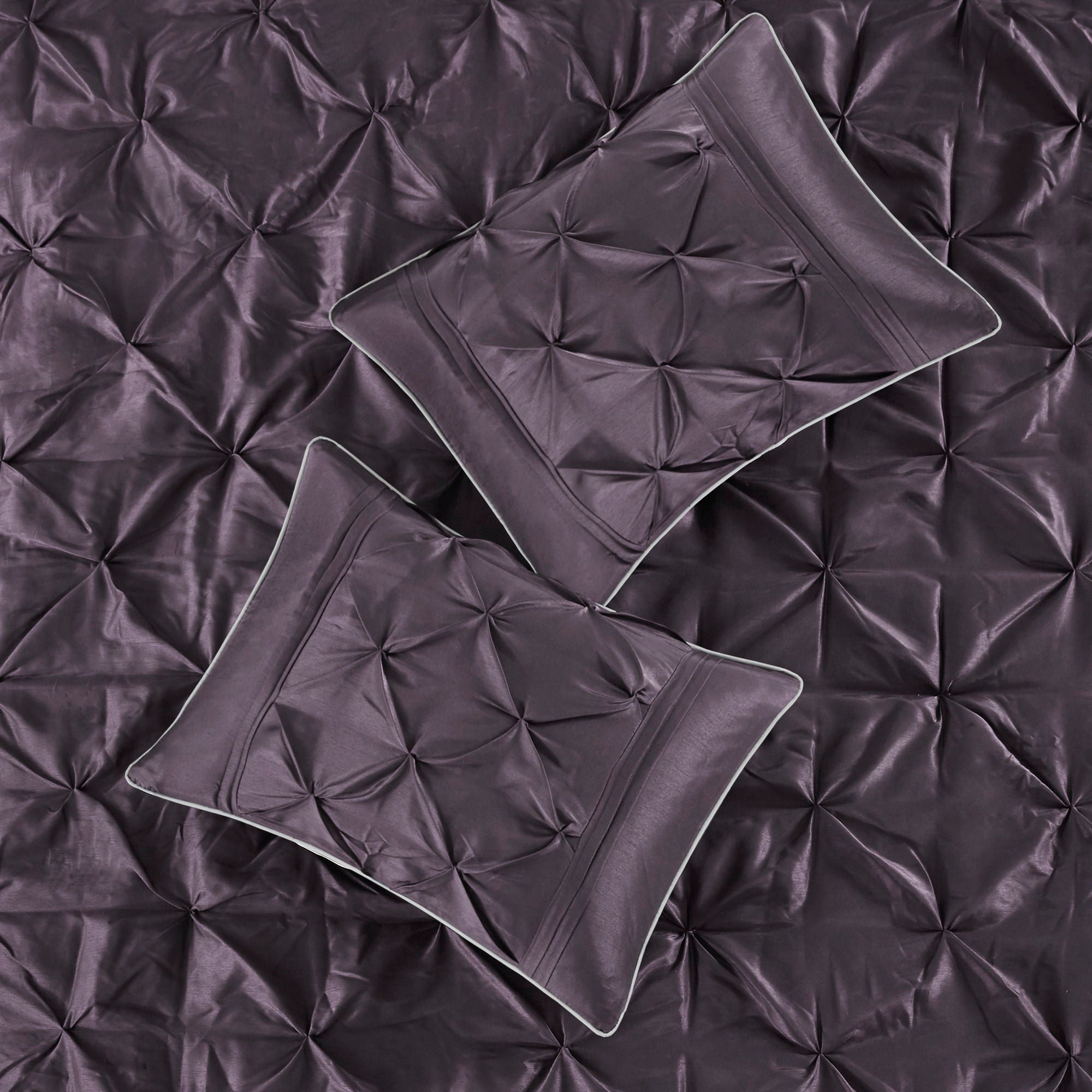 Laurel - Queen Pieced Pleated 7 Piece Tufted Comforter Set - Plum