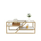 Golden Coffee Table with Storage Shelf, Tempered Glass Coffee Table with Metal Frame for Living Room&Bedroom