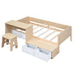 Wood Twin Size Platform Bed with 2 Drawers and 1 Chair&Desk Set, Natural+White