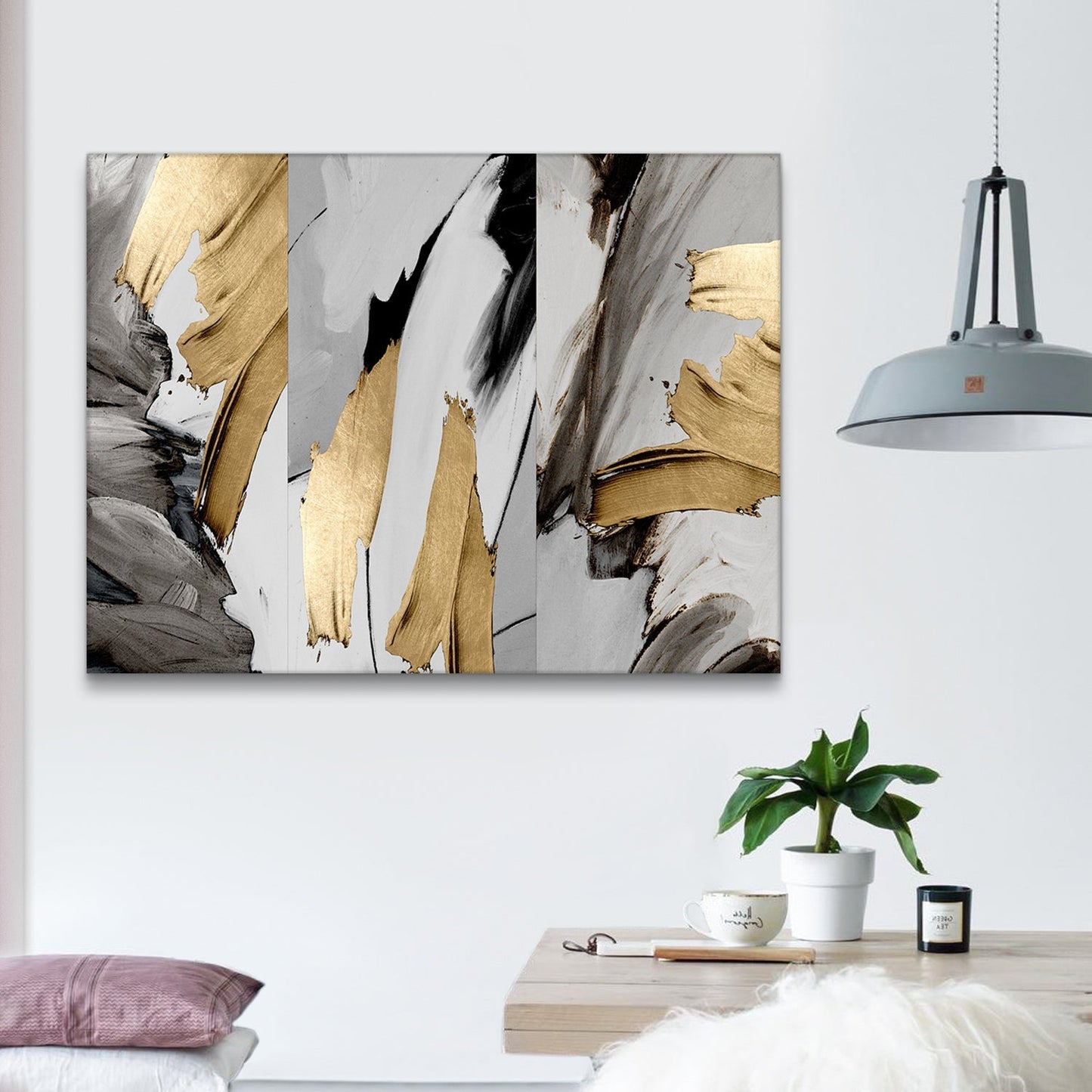 Framed Canvas Wall Art Decor Abstract Style Painting, Gold and Silver Color Painting Decoration For Office Living Room, Bedroom Decor-Ready To Hang