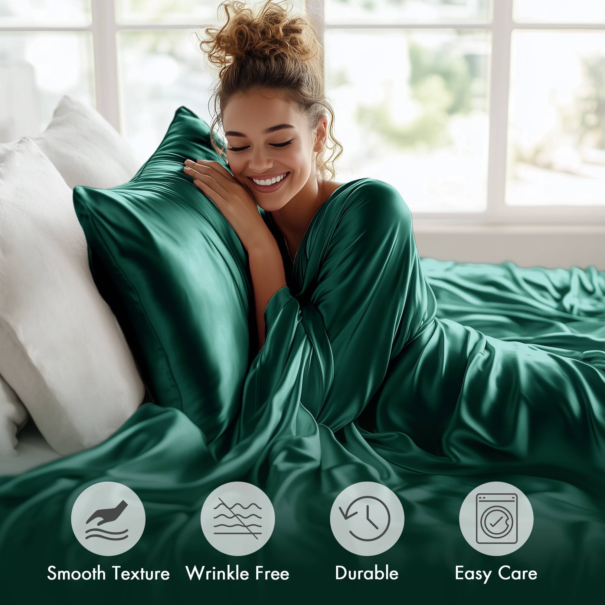 Satin - 6 Piece Queen Luxury Sheet Set - Emerald