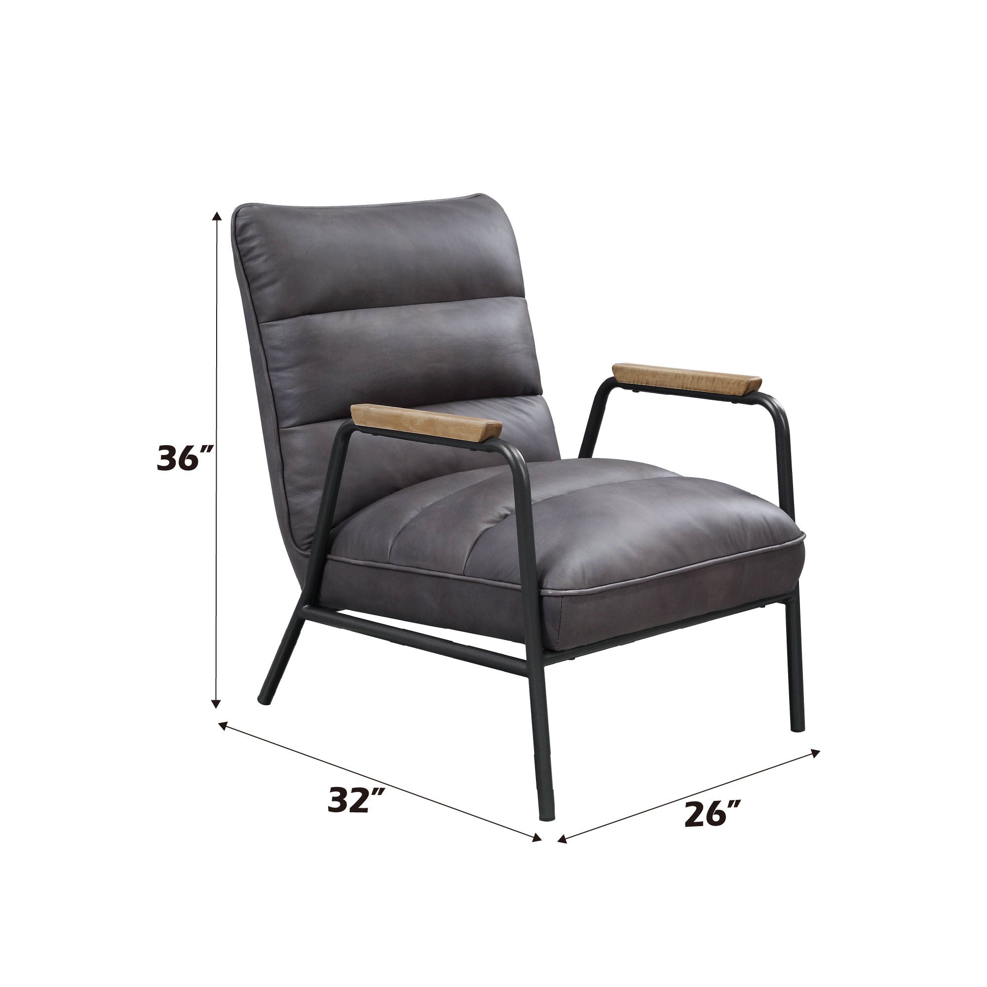Nignu - Top Grain Leather Matt Iron Accent Chair - Gray