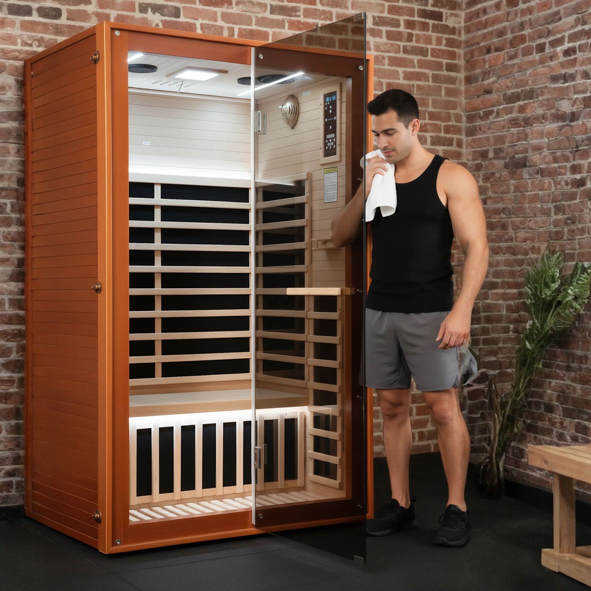 Double Sauna Room With Carbon Heating Plates - American White Oak