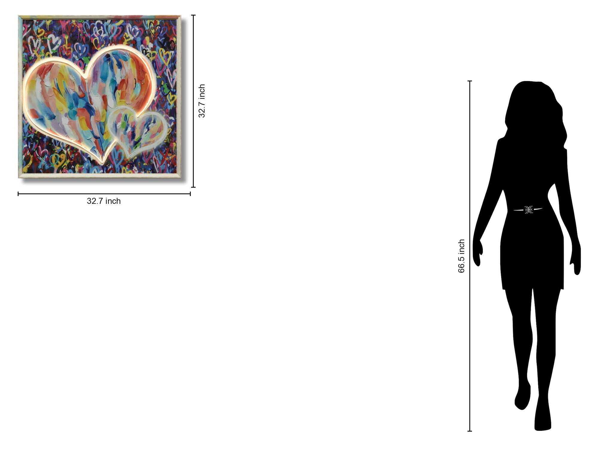 Radiant Brush Heart - 33" x 33" Framed Wall Art - Blue