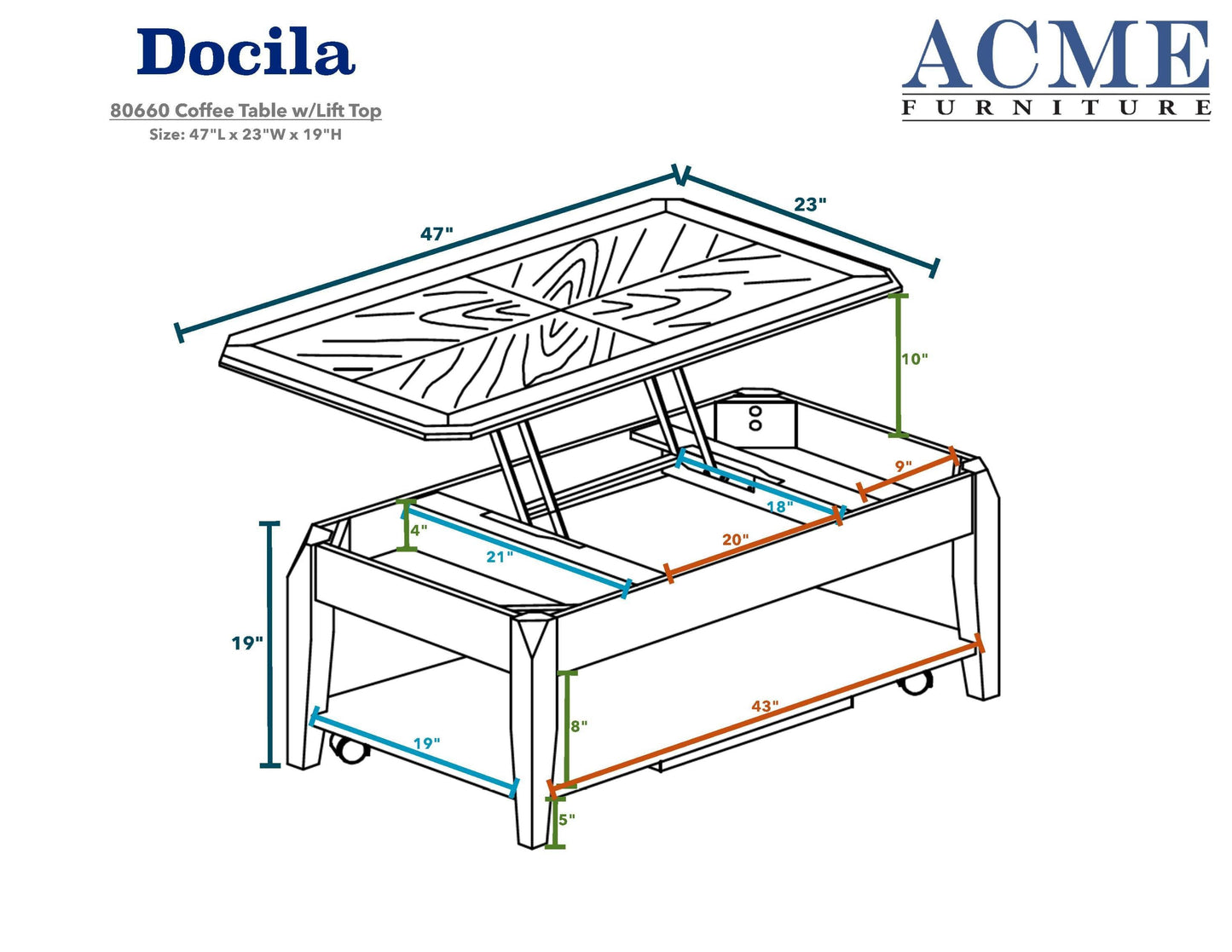 ACME Docila Coffee Table in Walnut 80660