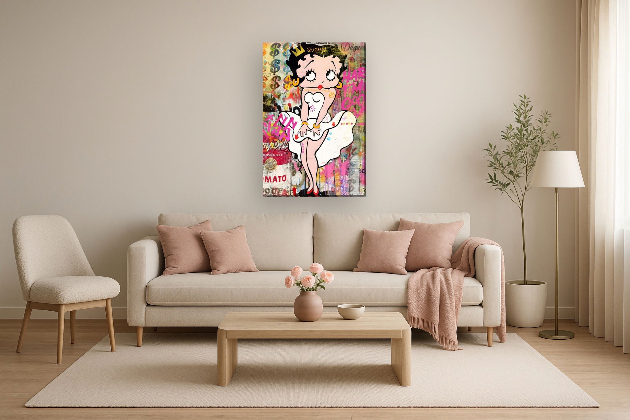 Playful Queen Pop - 32" x 48" Framed Wall Art - Pink
