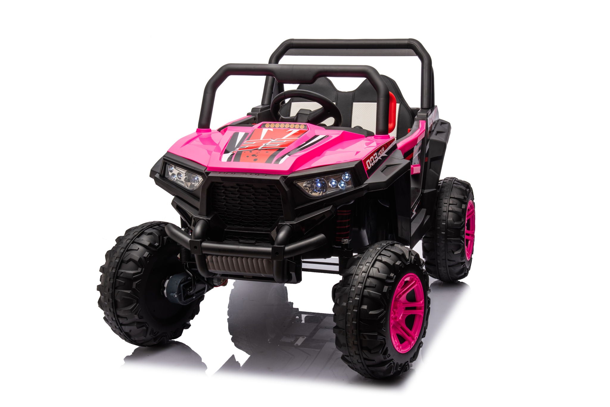 12V7A*1 30W*4 Four-Wheel Drive Seat One Button Start, Forward And Backward, High And Low Speed, Music, Front Light, Power Display, Two Doors Can Open, 2.4G R / C, Seat Belt Four Wheel Absorber