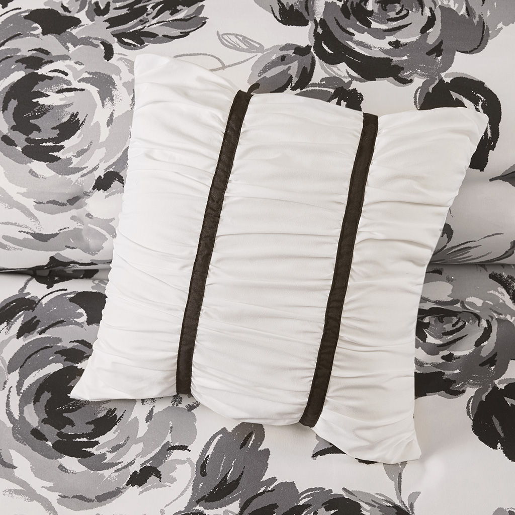 Dorsey - Twin Floral Print Comforter Set - Black / White