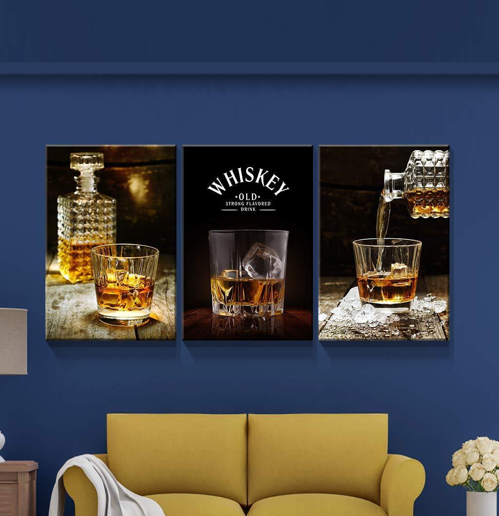 3 Panels Framed Canvas Whiskey Wall Art Decor,3 Pieces Mordern Canvas Painting Decoration Painting for Chrismas Gift, Office,Dining room,Living room, Bathroom, Bedroom Decor-Ready to Hang