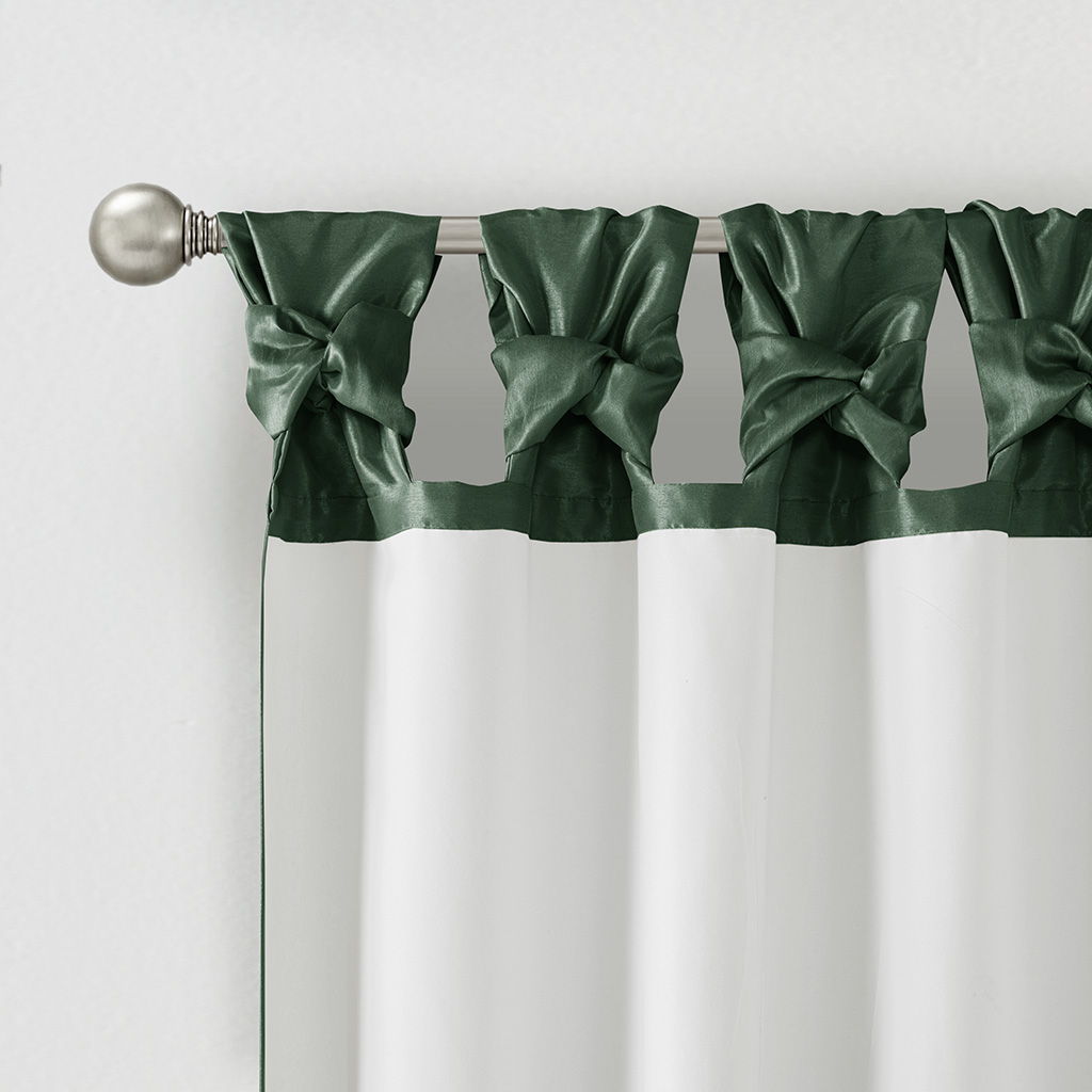 Emilia - Fabric Twist Tab Lined Window Curtain Panel - Green