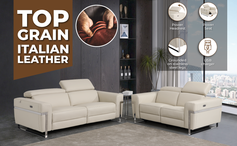 Global United Top Grain Italian Leather Chair with Power Recliner