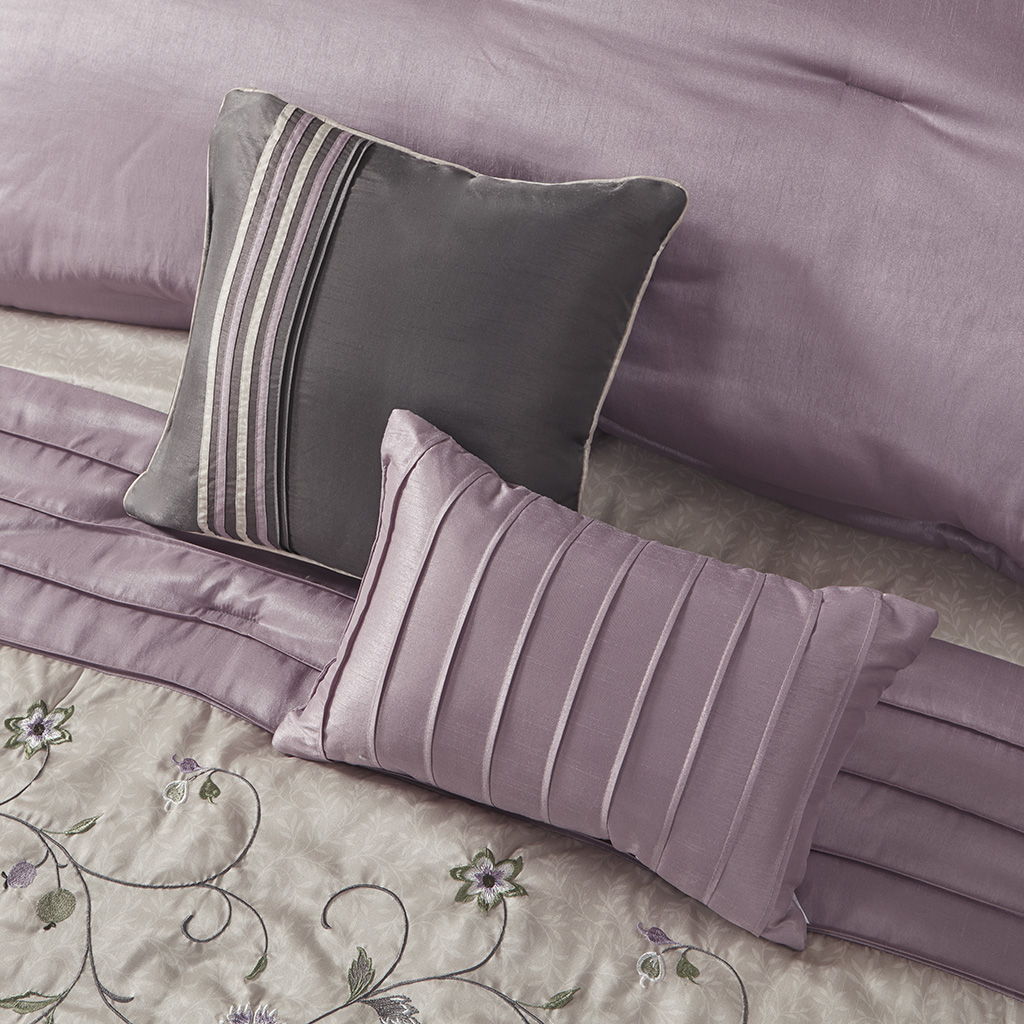 Serene - Queen Embroidered Piece Comforter (Set of 7) - Purple