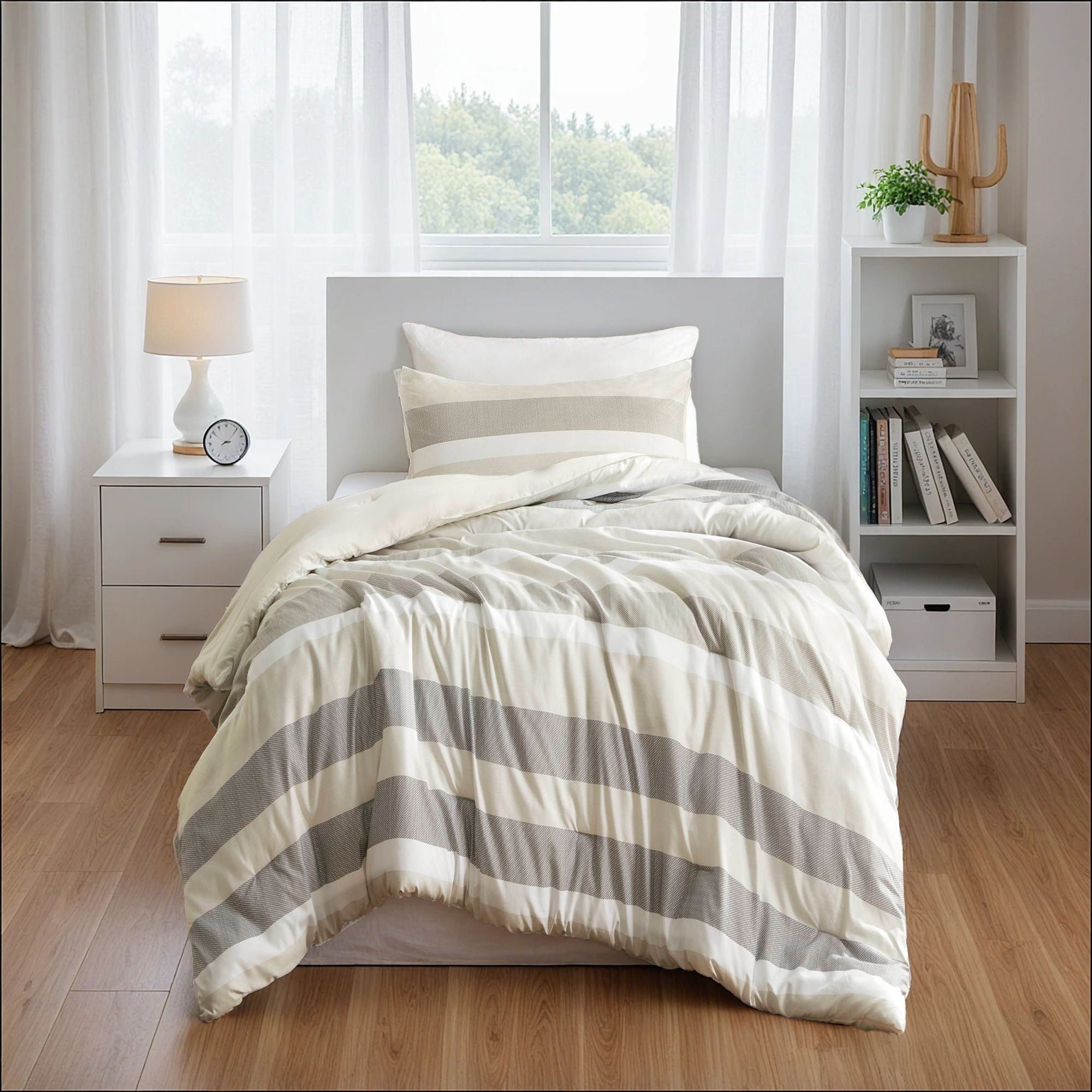 Blais - Stripe Textured Print Comforter Set Twin - Neutral